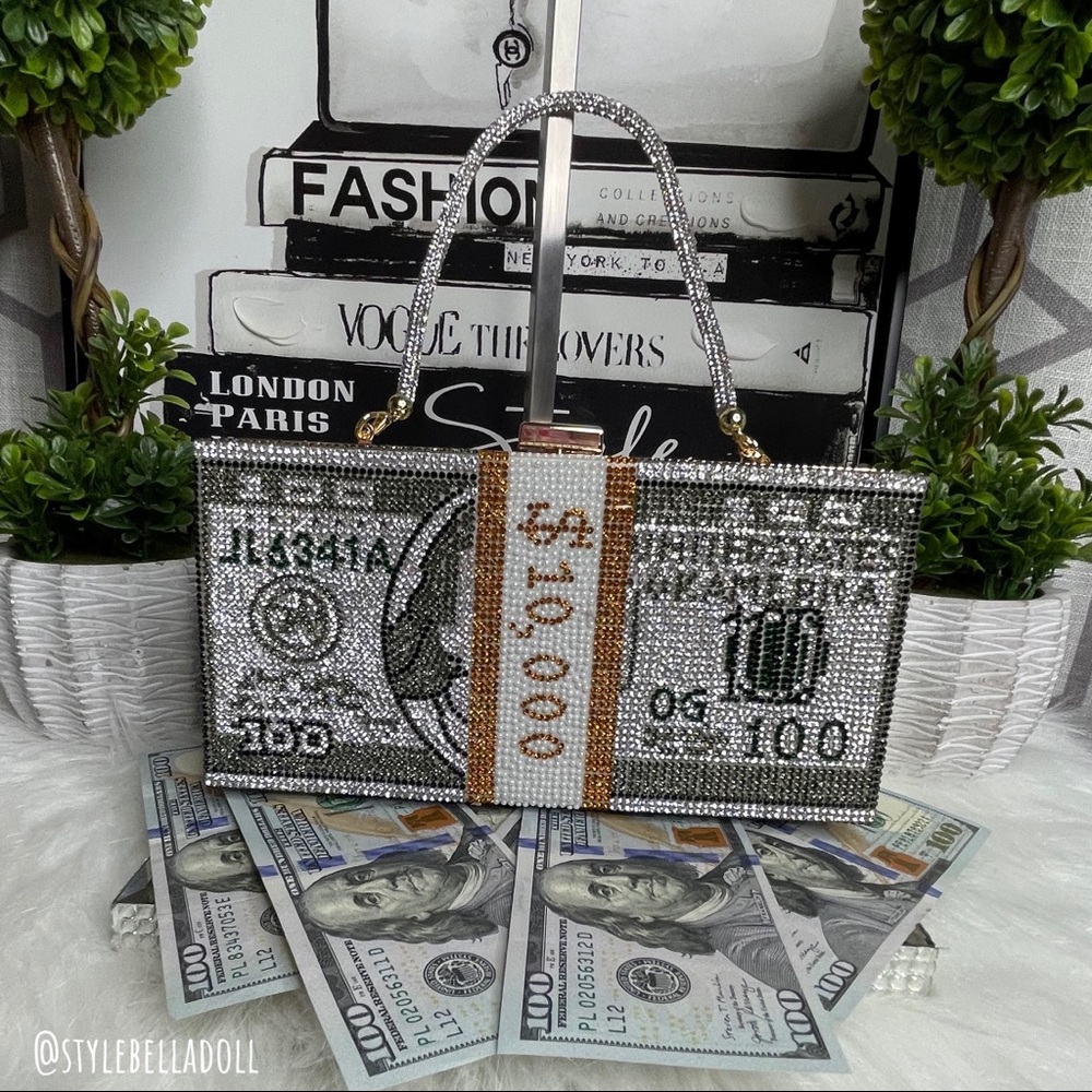 🆕 All About Benjamin Rhinestone Shoulder Crossbag Clutch Purse
